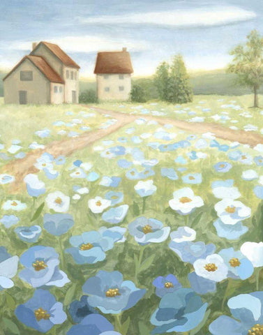 Blue Meadow White Modern Wood Framed Art Print with Double Matting by Meagher, Megan
