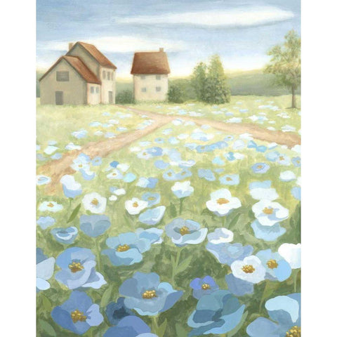 Blue Meadow White Modern Wood Framed Art Print by Meagher, Megan