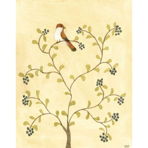 Berry Bird I Gold Ornate Wood Framed Art Print with Double Matting by Roper, Virginia A.