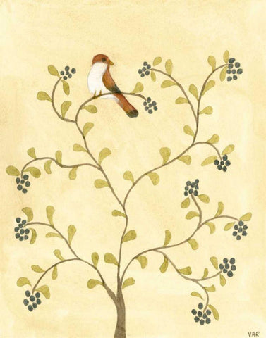 Berry Bird I Black Ornate Wood Framed Art Print with Double Matting by Roper, Virginia A.