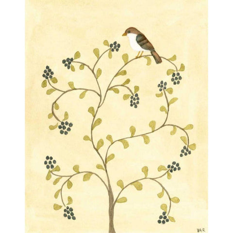 Berry Bird II White Modern Wood Framed Art Print by Roper, Virginia A.
