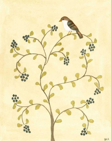 Berry Bird II Black Ornate Wood Framed Art Print with Double Matting by Roper, Virginia A.