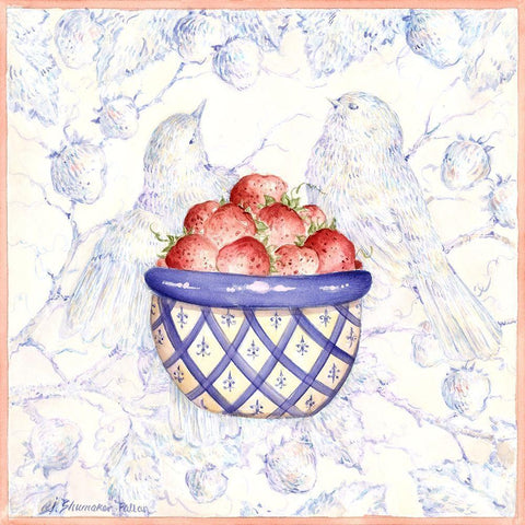 Toile and Berries I White Modern Wood Framed Art Print with Double Matting by Pallan, Nancy S.