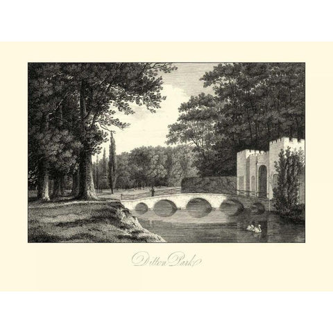 View of Ditton Park Black Modern Wood Framed Art Print by Hakewill, James