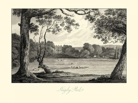 View of Langley Park Black Ornate Wood Framed Art Print with Double Matting by Hakewill, James