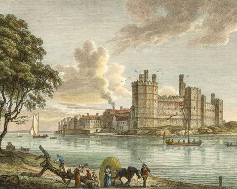 Caernarvon Castle White Modern Wood Framed Art Print with Double Matting by Sandby, P.