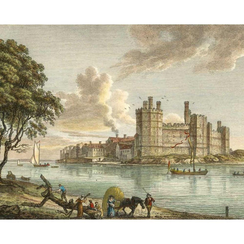 Caernarvon Castle Black Modern Wood Framed Art Print by Sandby, P.