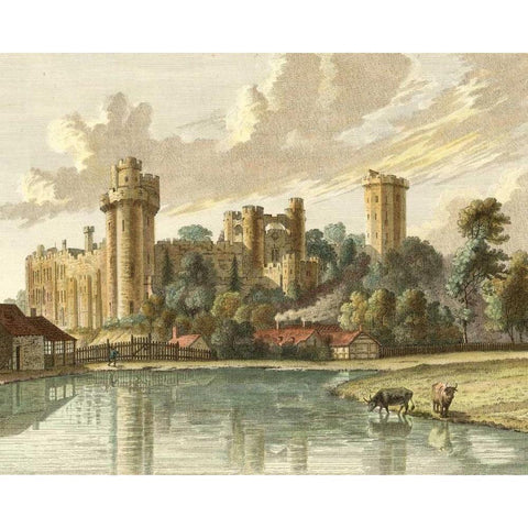Warwick Castle Black Modern Wood Framed Art Print by Sandby, P.