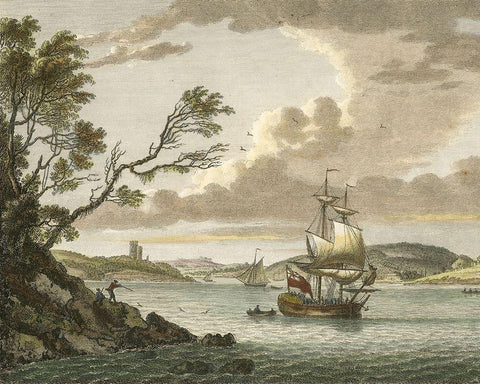 Benton Castle, Milford Haven Black Ornate Wood Framed Art Print with Double Matting by Sandby, P.