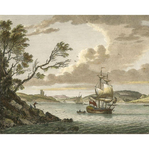 Benton Castle, Milford Haven Black Modern Wood Framed Art Print with Double Matting by Sandby, P.