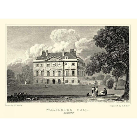 Wolterton Hall Black Modern Wood Framed Art Print with Double Matting by Neale, J.P.