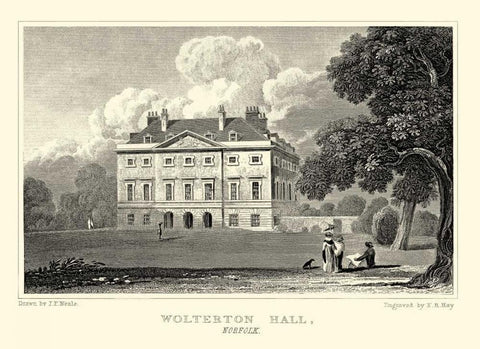 Wolterton Hall Black Ornate Wood Framed Art Print with Double Matting by Neale, J.P.