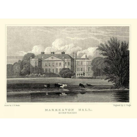 Markeaton Hall White Modern Wood Framed Art Print by Neale, J.P.