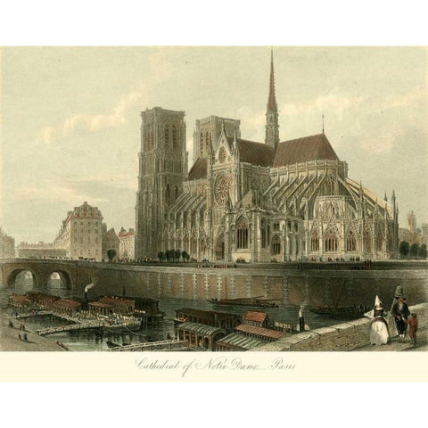 Cathedral of Notre-Dame, Paris Black Modern Wood Framed Art Print with Double Matting by Allom, T.