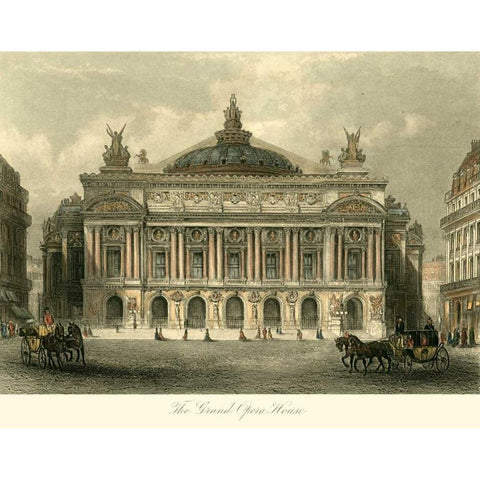 The Grand Opera House, Paris Gold Ornate Wood Framed Art Print with Double Matting by Allom, T.