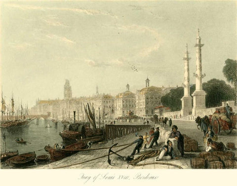 Quay of Louis XVIII, Bordeaux White Modern Wood Framed Art Print with Double Matting by Allom, T.