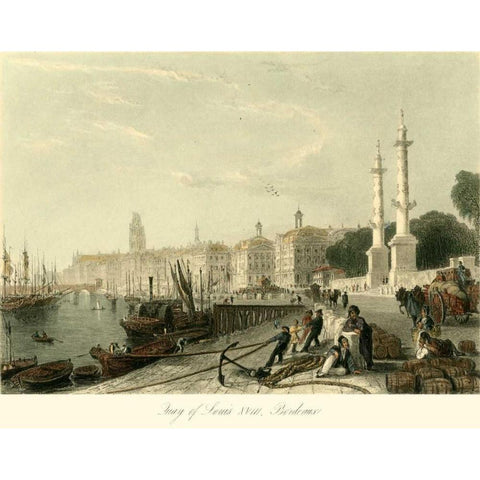 Quay of Louis XVIII, Bordeaux Gold Ornate Wood Framed Art Print with Double Matting by Allom, T.