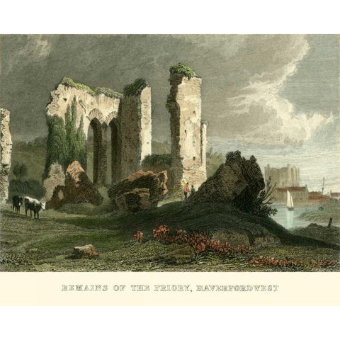 Remains of Priory, Haverford West White Modern Wood Framed Art Print by Allom, T.