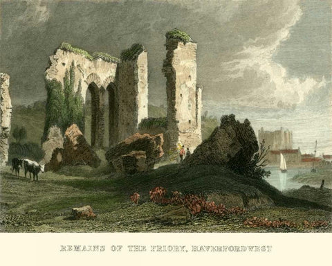 Remains of Priory, Haverford West White Modern Wood Framed Art Print with Double Matting by Allom, T.