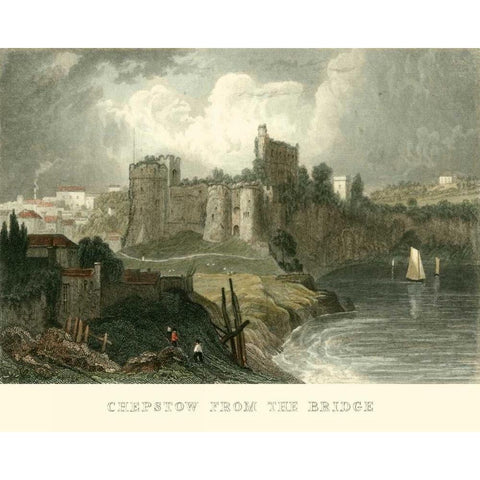 Chepstow from the Bridge Gold Ornate Wood Framed Art Print with Double Matting by Allom, T.