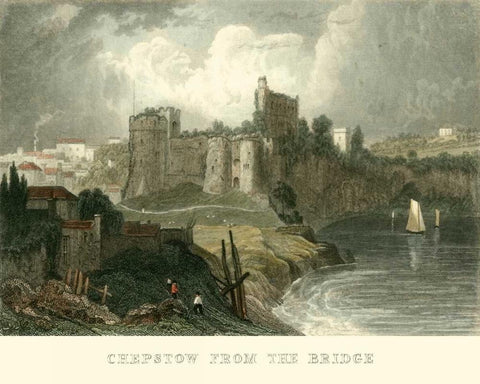 Chepstow from the Bridge Black Ornate Wood Framed Art Print with Double Matting by Allom, T.