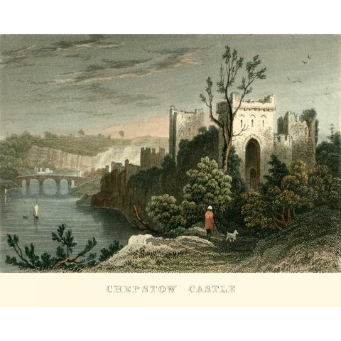 Chepstow Castle Black Modern Wood Framed Art Print with Double Matting by Allom, T.