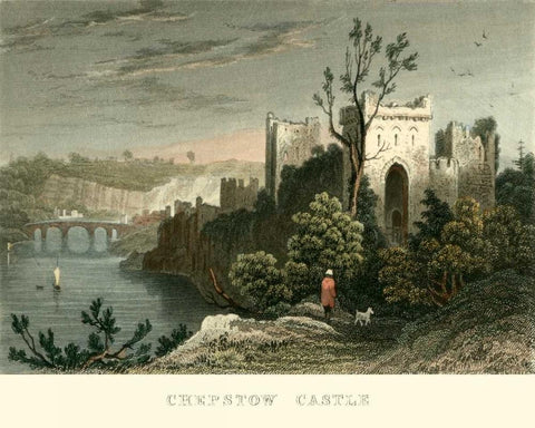 Chepstow Castle Black Ornate Wood Framed Art Print with Double Matting by Allom, T.