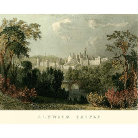 Ainwick Castle Gold Ornate Wood Framed Art Print with Double Matting by Allom, T.