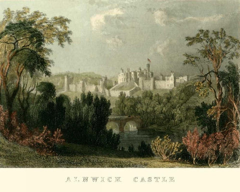 Ainwick Castle Black Ornate Wood Framed Art Print with Double Matting by Allom, T.