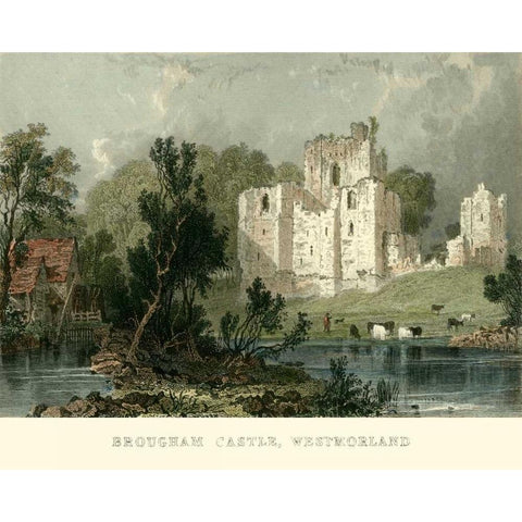 Brougham Castle, Westmoreland Gold Ornate Wood Framed Art Print with Double Matting by Allom, T.