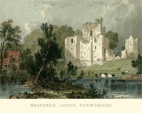 Brougham Castle, Westmoreland White Modern Wood Framed Art Print with Double Matting by Allom, T.