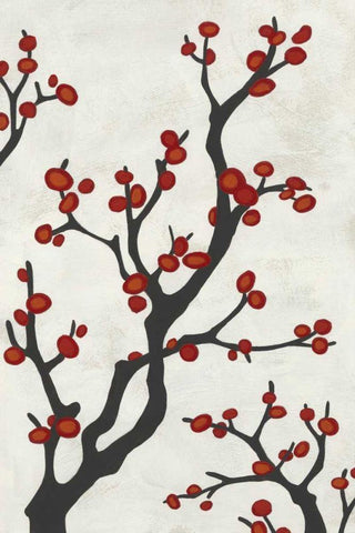 Red Berry Branch I White Modern Wood Framed Art Print with Double Matting by Vess, June Erica