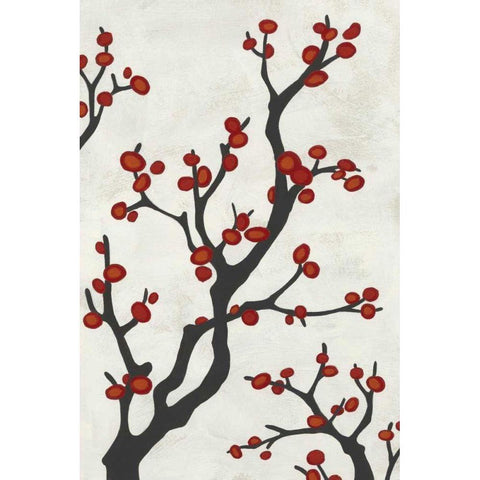 Red Berry Branch I Black Modern Wood Framed Art Print with Double Matting by Vess, June Erica