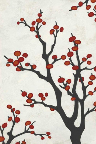 Red Berry Branch II White Modern Wood Framed Art Print with Double Matting by Vess, June Erica