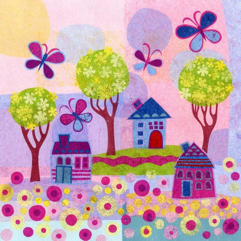 Springtime Houses Black Ornate Wood Framed Art Print with Double Matting by Conway, Kim