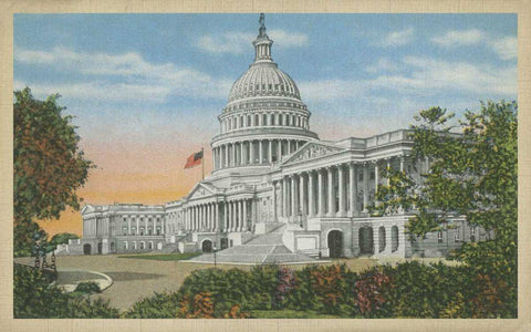 Capitol Building, Washington, D.C. White Modern Wood Framed Art Print with Double Matting by Unknown