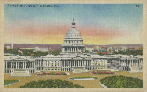 Capitol Panoramic, Washington, D.C. White Modern Wood Framed Art Print with Double Matting by Unknown