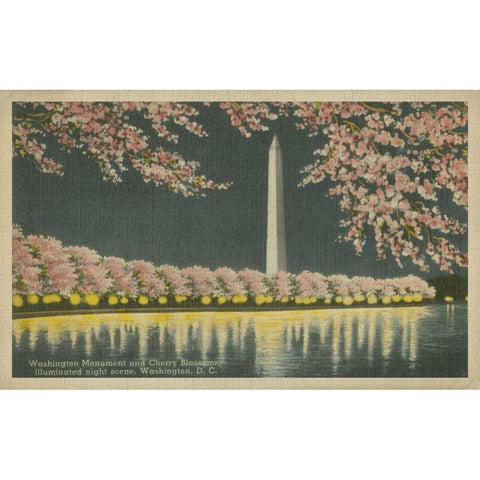 Washington Monument at Night Gold Ornate Wood Framed Art Print with Double Matting by Unknown