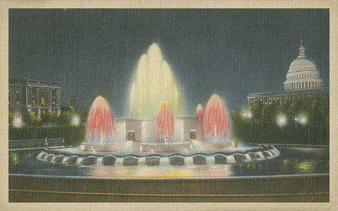 Illuminated Fountain Capitol Plaza Black Ornate Wood Framed Art Print with Double Matting by Unknown