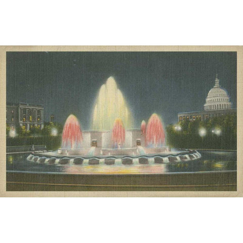 Illuminated Fountain Capitol Plaza Black Modern Wood Framed Art Print with Double Matting by Unknown