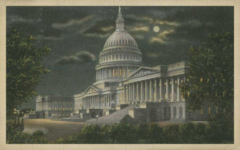 Capitol Building at Night Black Ornate Wood Framed Art Print with Double Matting by Unknown