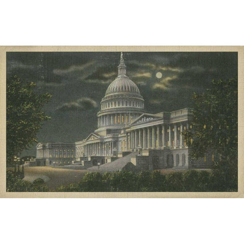 Capitol Building at Night White Modern Wood Framed Art Print by Unknown