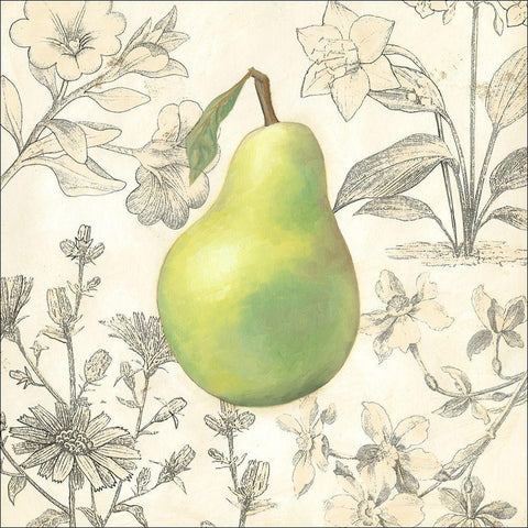 Pear and Botanicals White Modern Wood Framed Art Print by Meagher, Megan