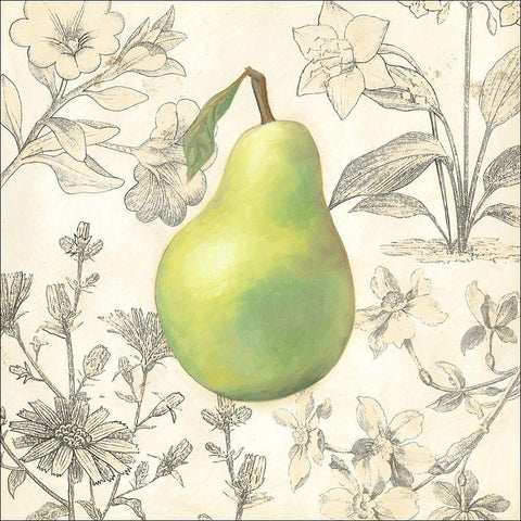 Pear and Botanicals White Modern Wood Framed Art Print with Double Matting by Meagher, Megan