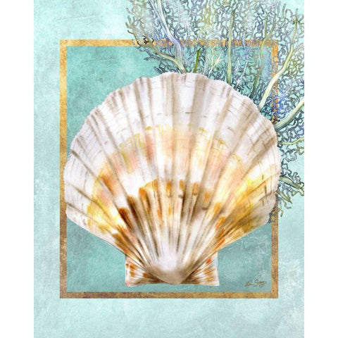 Scallop Shell and Coral Gold Ornate Wood Framed Art Print with Double Matting by Schory, Lori