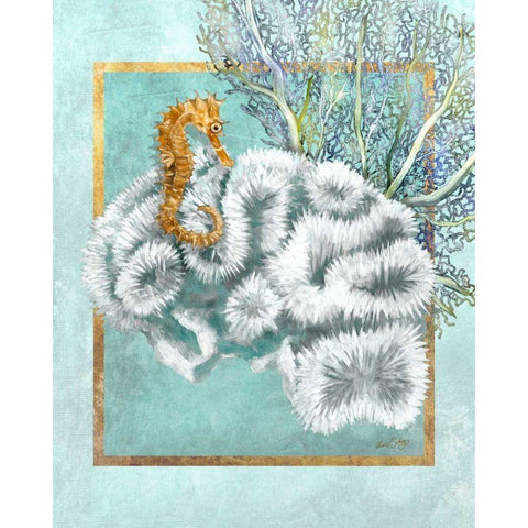 Coral and Seahorse White Modern Wood Framed Art Print by Schory, Lori