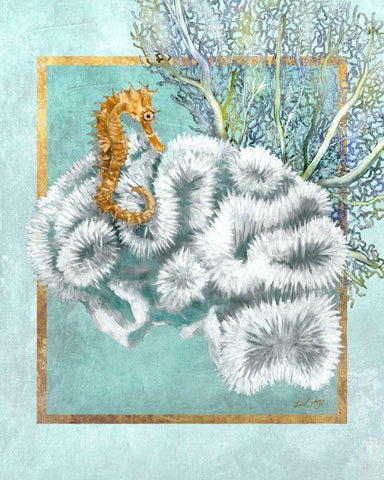 Coral and Seahorse White Modern Wood Framed Art Print with Double Matting by Schory, Lori