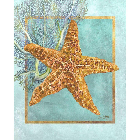 Starfish and Coral Black Modern Wood Framed Art Print with Double Matting by Schory, Lori