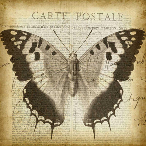 Carte Postale Butterfly II Black Modern Wood Framed Art Print by Goldberger, Jennifer