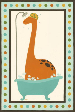 Rub-A-Dub Dino I Black Ornate Wood Framed Art Print with Double Matting by Vess, June Erica